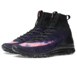 Nike Free Men's Flyknit Mercurial Black & Bright Crimson Pink size 9.5  RARE